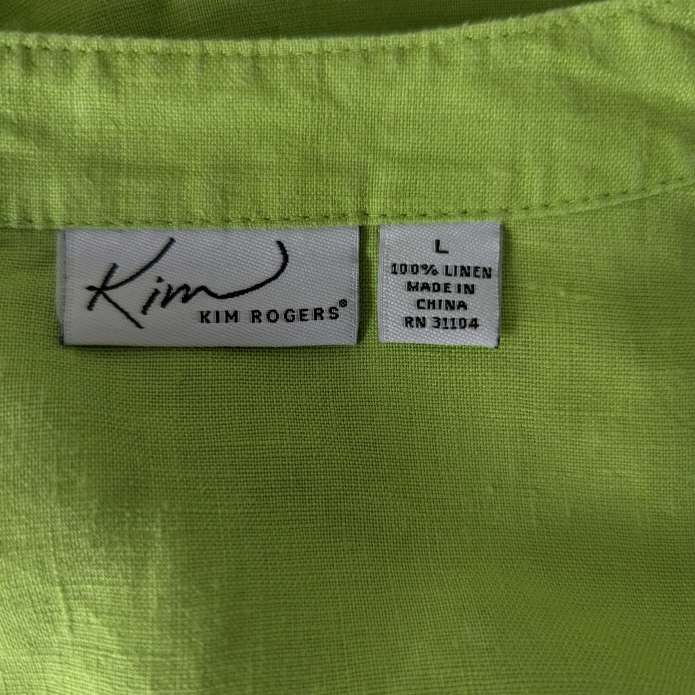 172. Kim Rodgers Linen Lime Green Button-Up Women's Top - Large - Picture 4 of 5